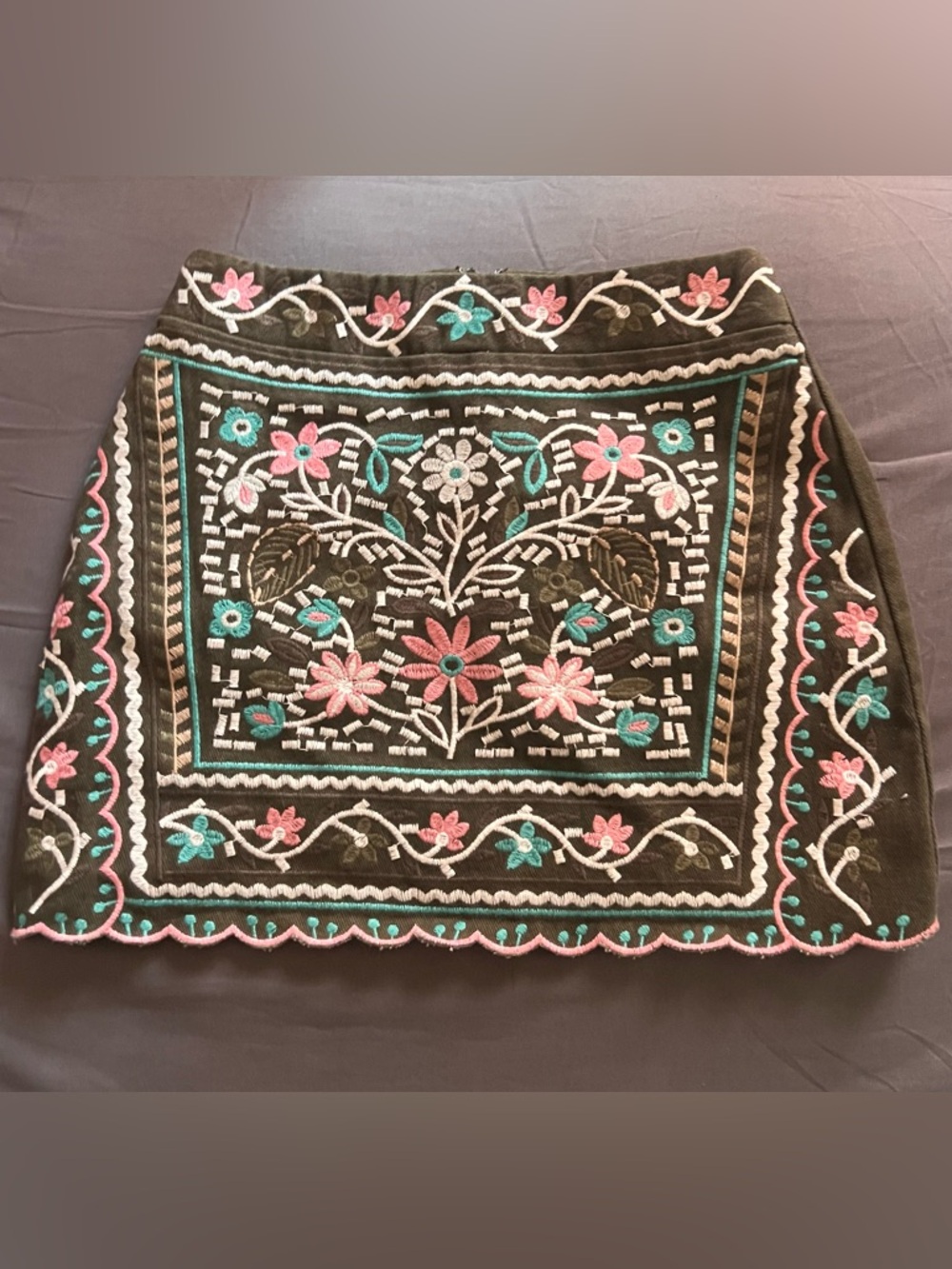Olive Green Embroidered Skirt